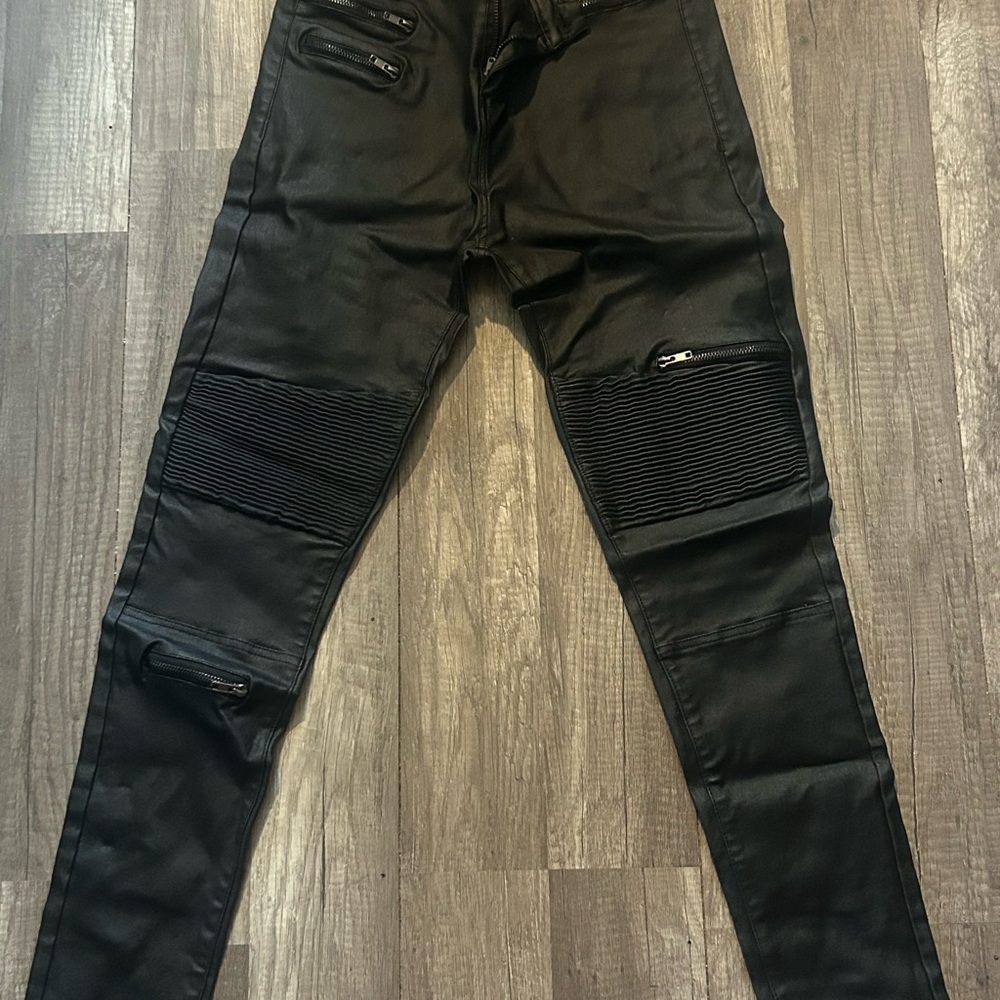 Black Biker Style Pants with Zipper Details